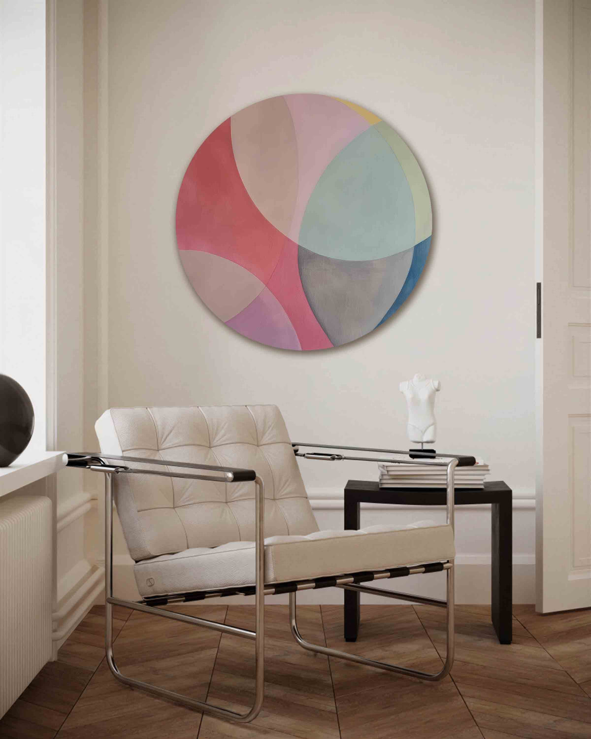Abstracte vormen – kleurrijke muurcirkel als ronde wanddecoratie
