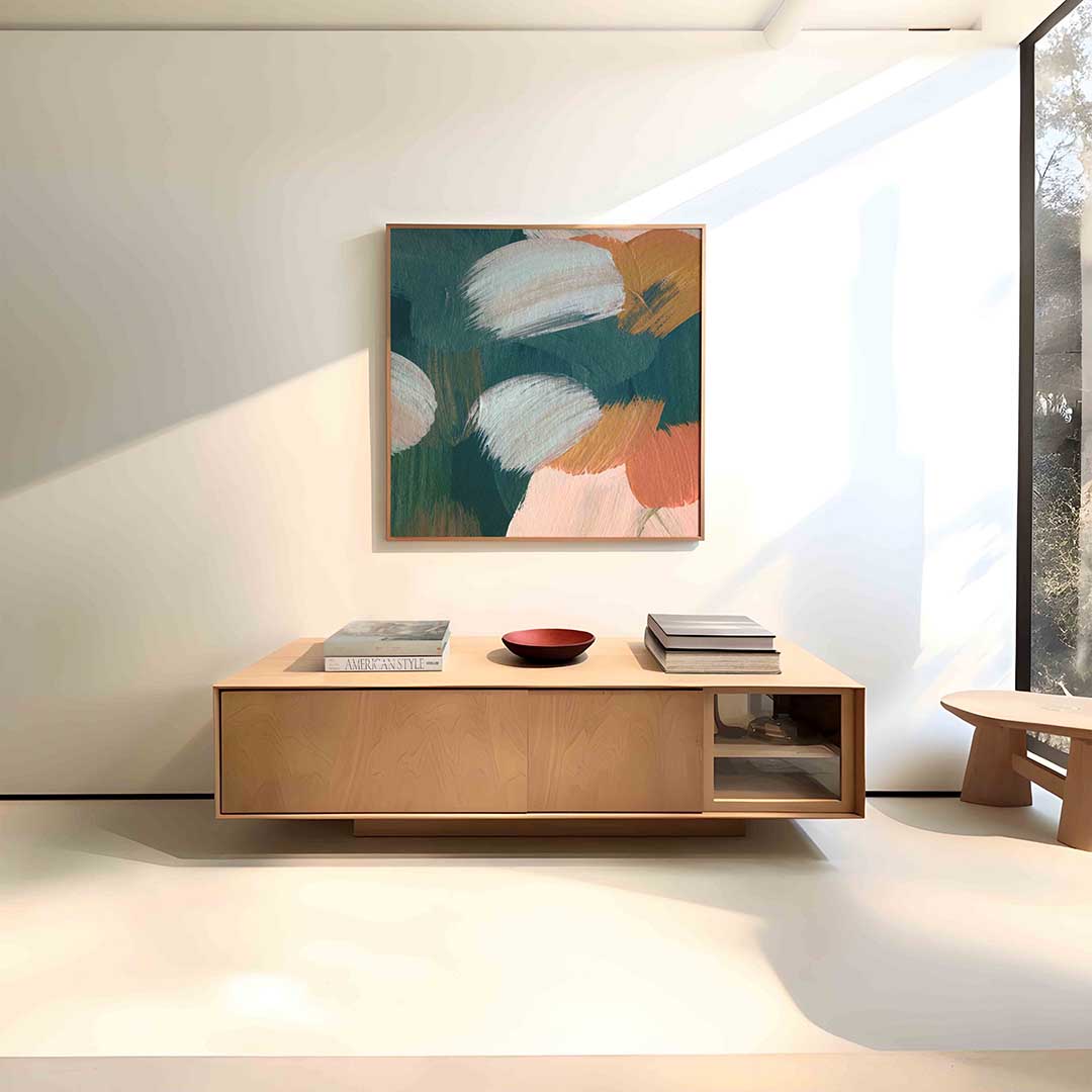 Abstracte penseelstreken – vierkante schilderkunst wanddecoratie van WallArtistic
