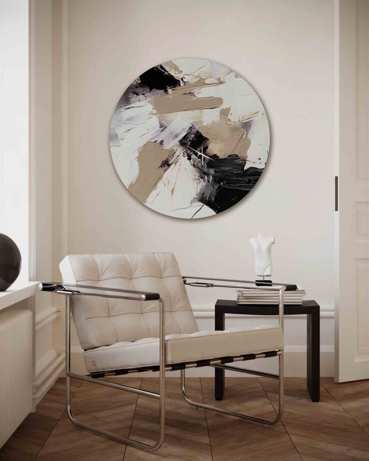 Abstracte beige – kleurrijke illustratie muurcirkel als wanddecoratie
