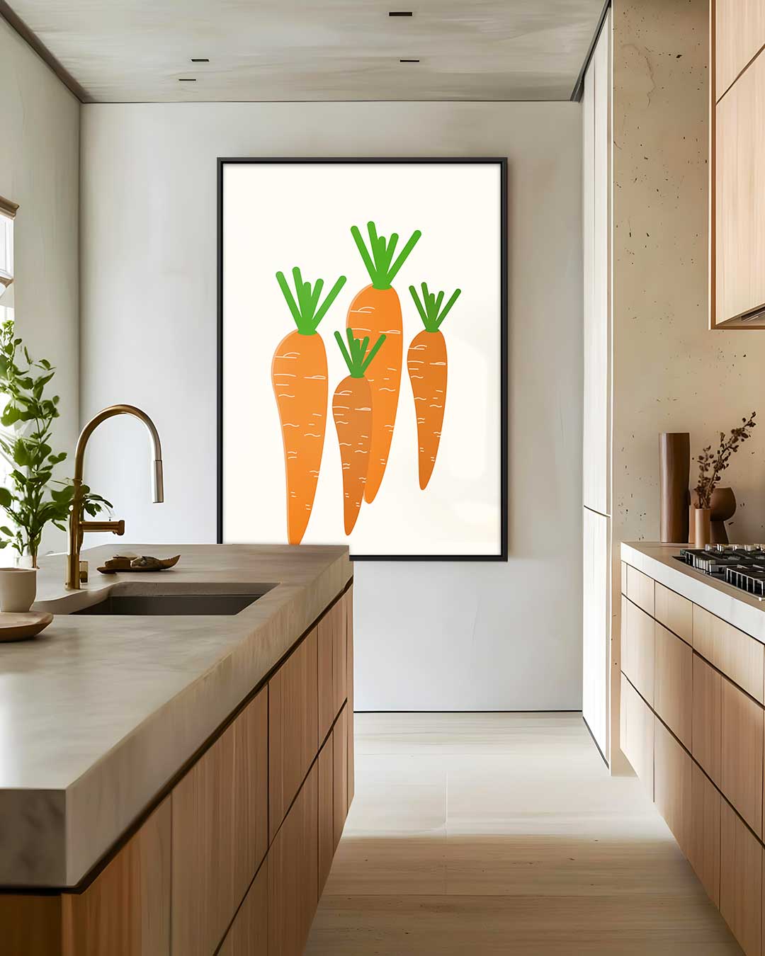 Moderne Wortel Illustratie – kunstwerk met zwarte baklijst