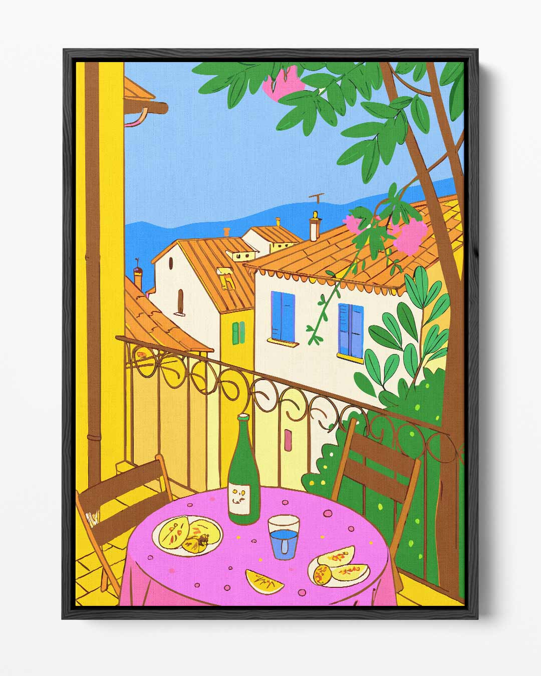 Zonnig Terras Uitzicht – portret kunstwerk als wanddecoratie