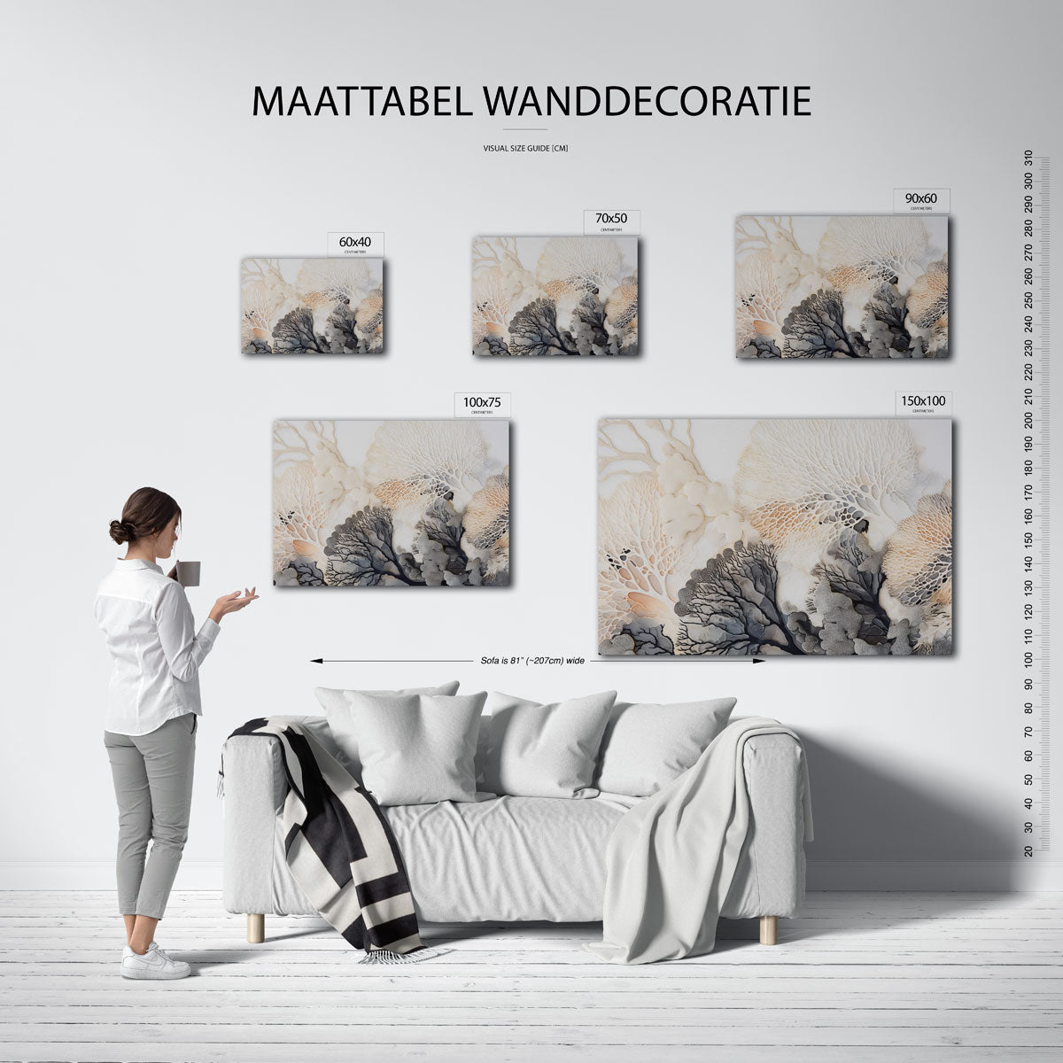Organische patronen – Wanddecoratie kunstwerk – moderne liggende wandkunst