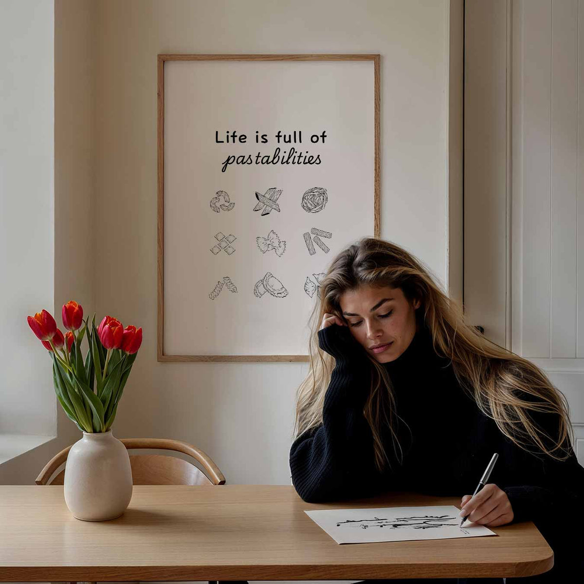Pasta Mogelijkheden – keuken poster als sfeervolle staande wanddecoratie