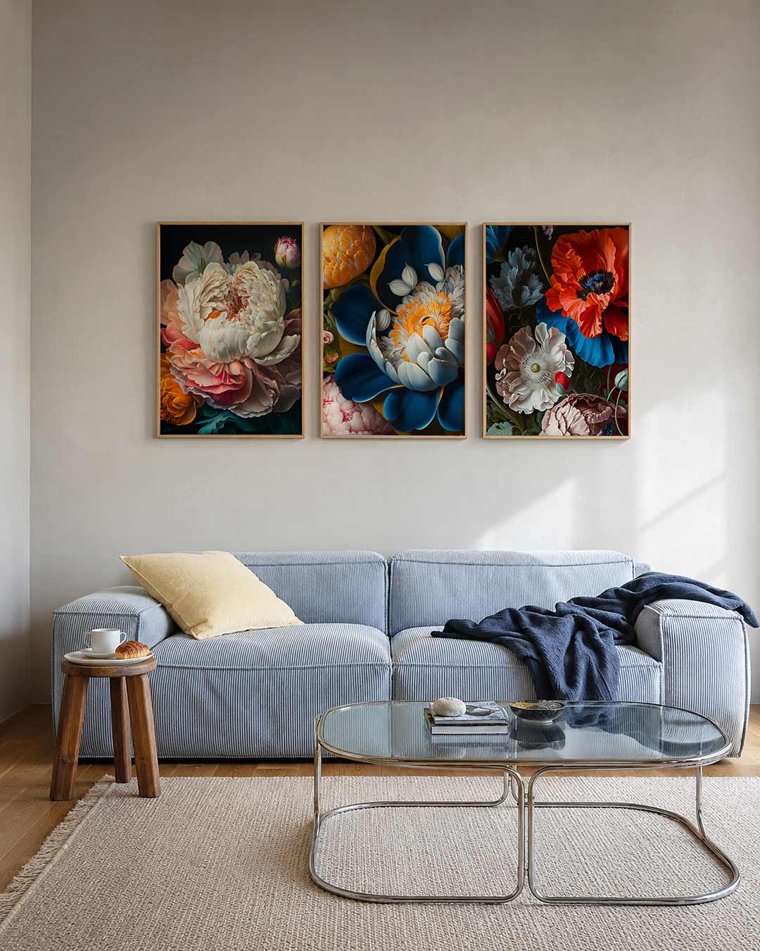 Bloemrijke harmonie posterset – tweede productweergave – deze driedelige postercombinatie toont weelderige bloemen