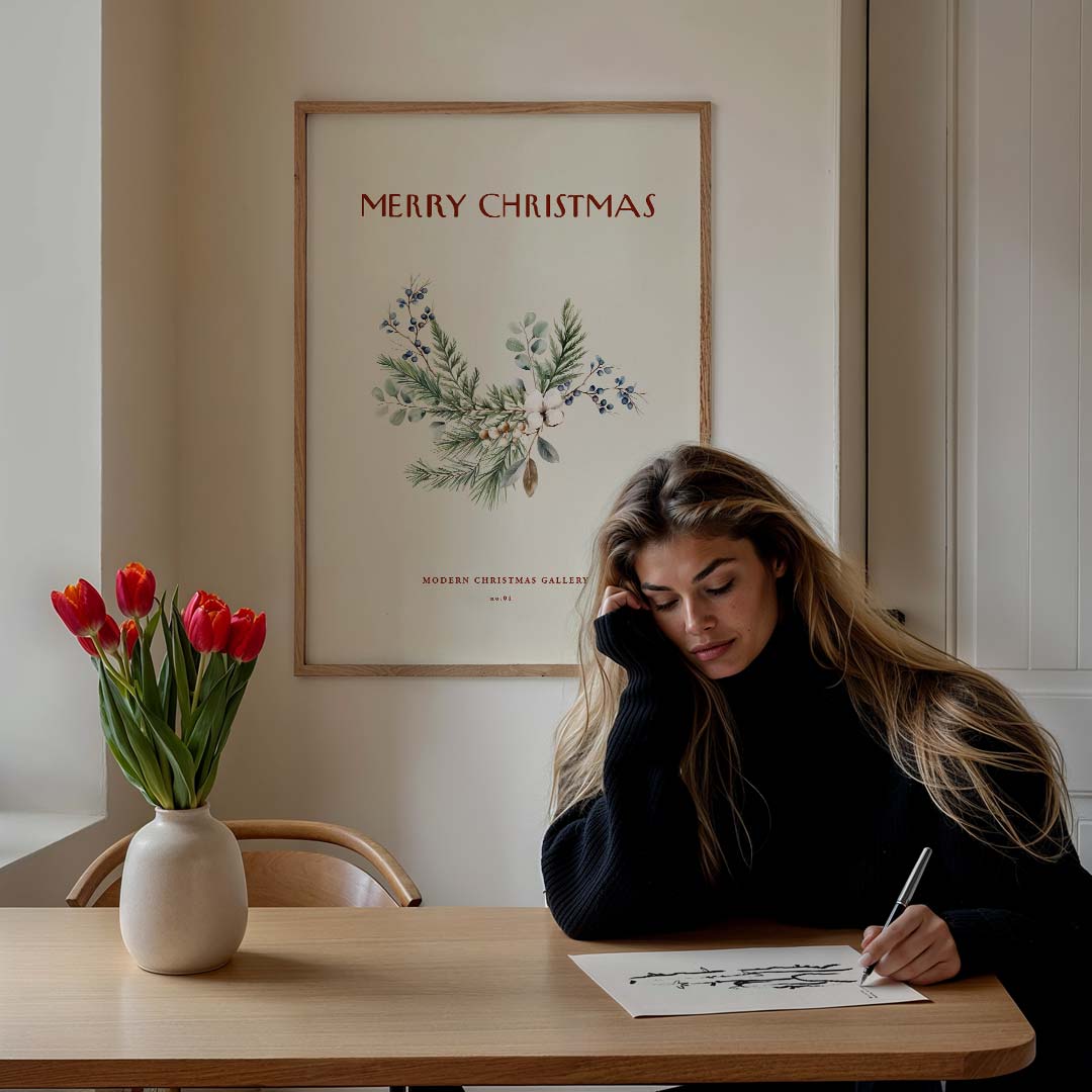 Merry Christmas Botanical Groen – feestelijke wandkunst als portret poster