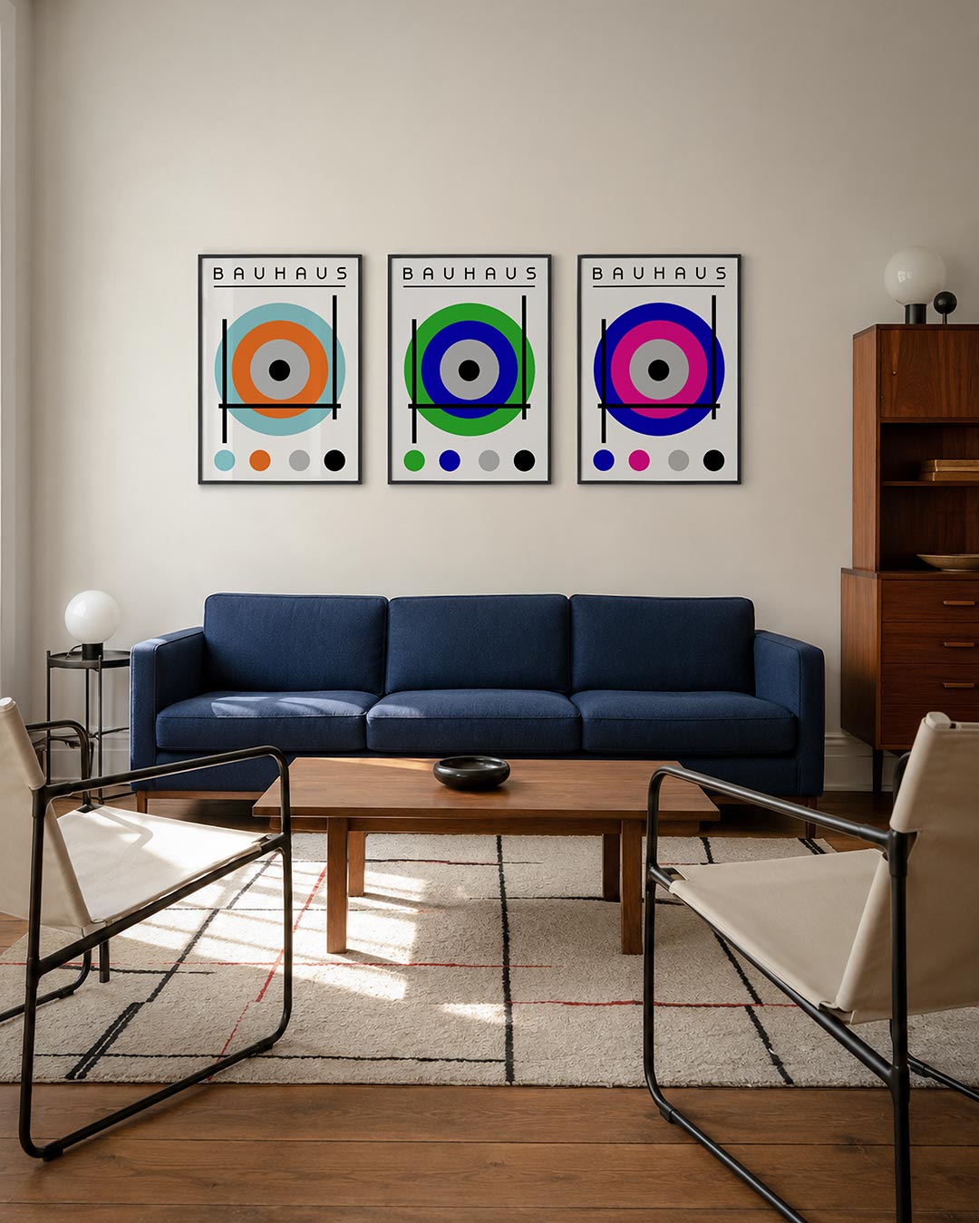 Cirkel en lijnen driedelige posterset – deze posterset in drie delen toont een dynamisch spel van cirkels en lijnen. De
