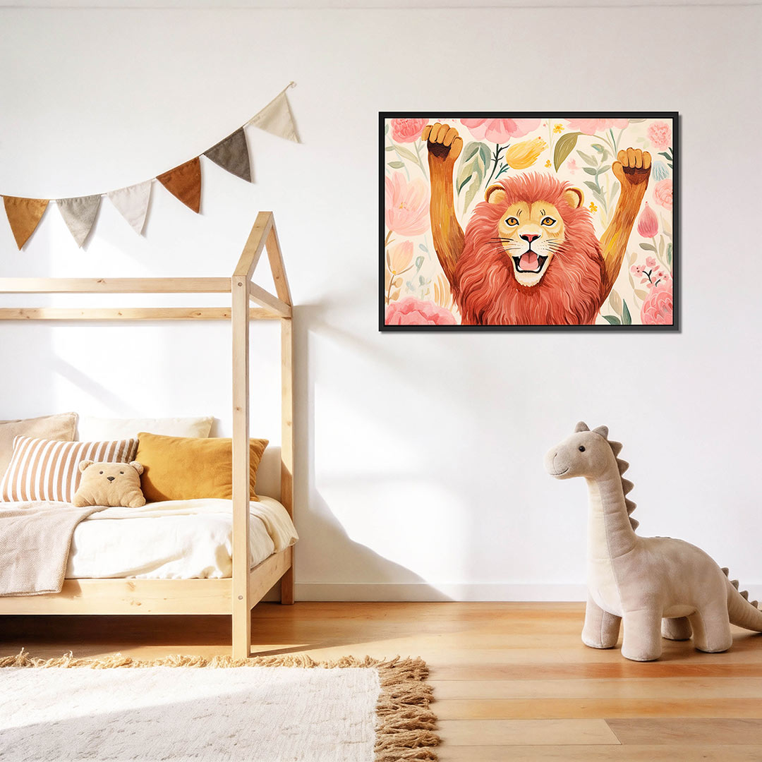 Leeuw en bloemen – op canvas, dibond of plexiglas