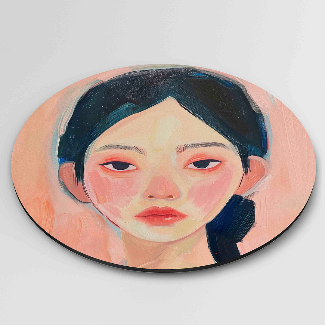Portret met roze tinten – kleurrijke wandkunst als muurcirkel