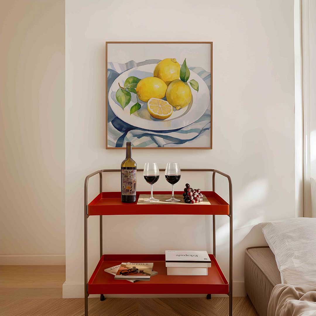 Citroenen op schaal – vierkante keuken wanddecoratie van WallArtistic