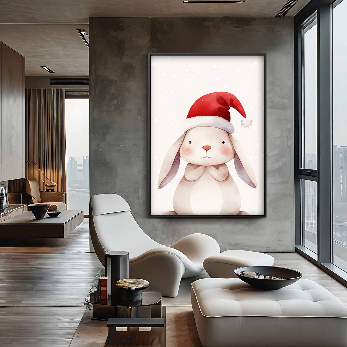 Kerstkonijn in Sneeuw – canvas wanddecoratie in portret formaat