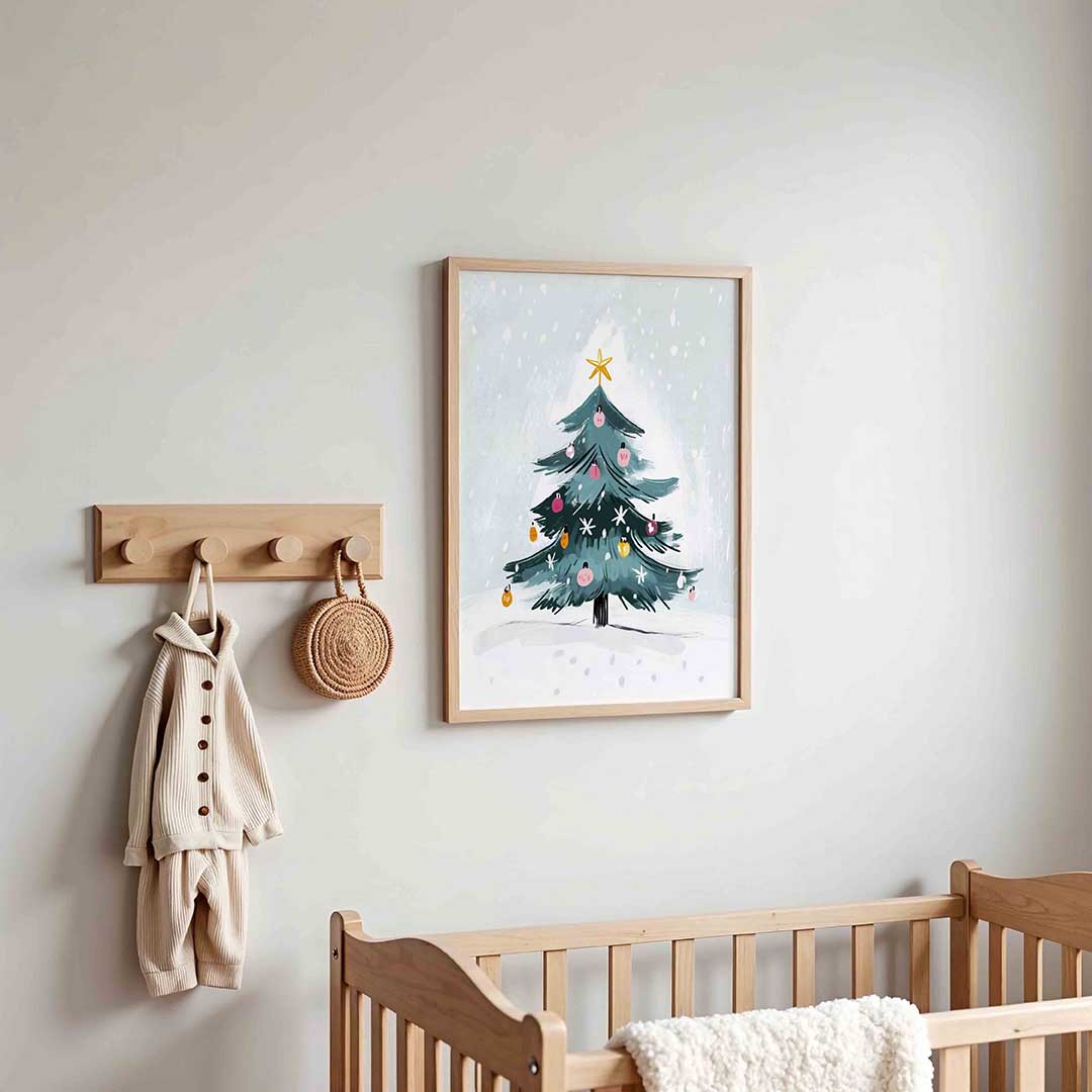 Kerstboom met sneeuw – kinderposter in staand formaat