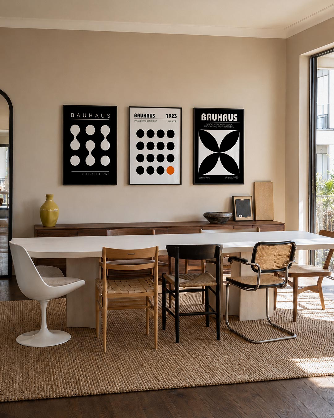 Vormen en vlakken posterset – tweede productweergave – deze posterset in drie delen toont een spel van witte cirkels en