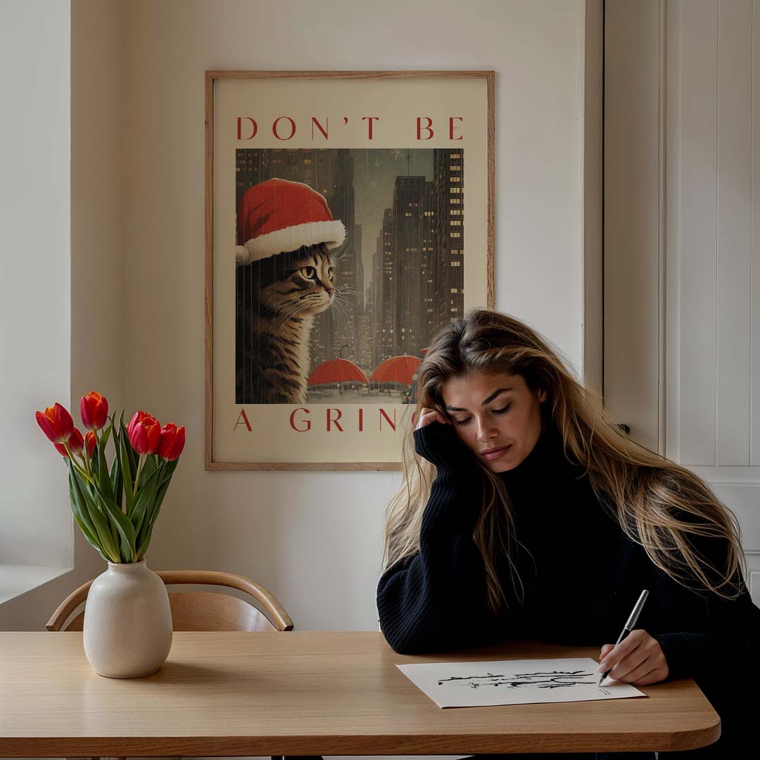 Don’t Be a Grinch Cat – feestelijke wandkunst als portret poster
