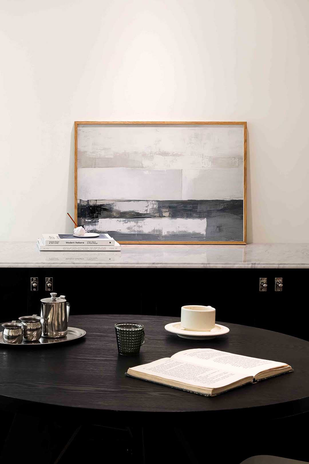Abstracte grijze en witte – abstracte poster in liggend formaat