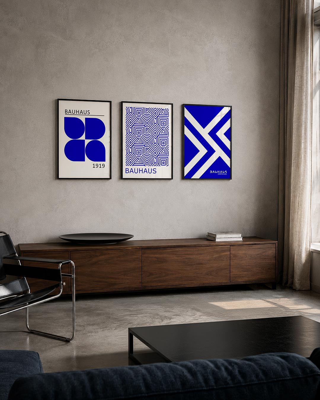 Vorm en kleur posterset – tweede productweergave – deze posterset in drie delen toont een speelse combinatie van blauwe halve