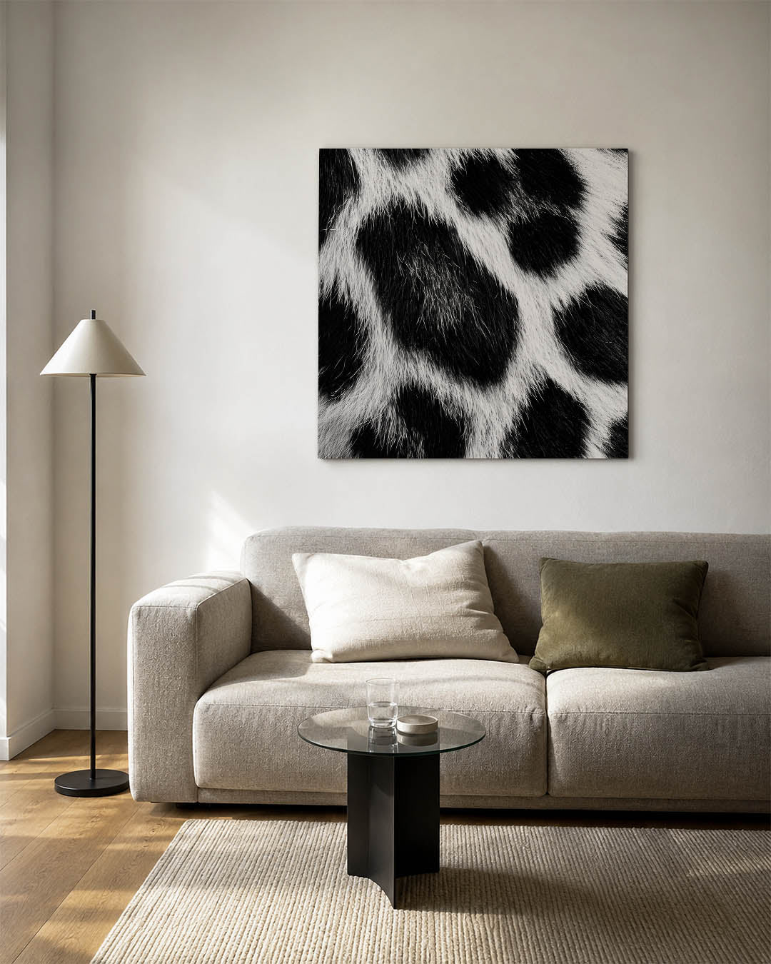 Dierlijke patronen kunstwerk – detailweergave – dit kunstwerk toont een close-up van een vacht met contrasterende zwarte en