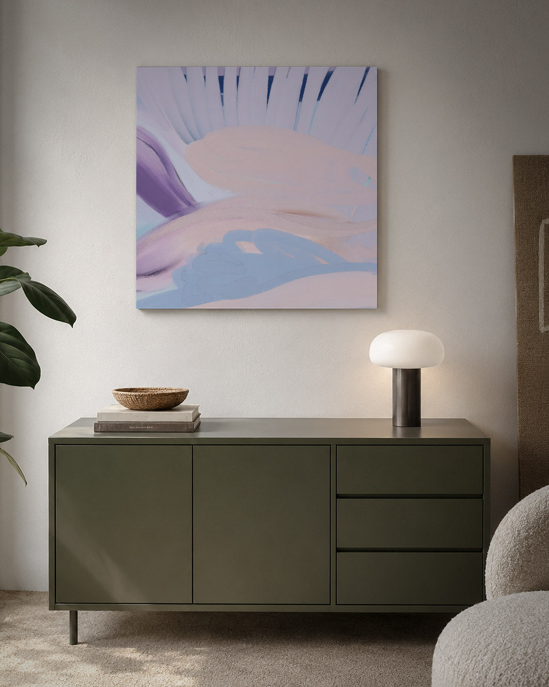 Zachte kleurencompositie kunstwerk – detailweergave – dit werk toont vloeiende lijnen en zachte overgangen in pastelkleuren.
