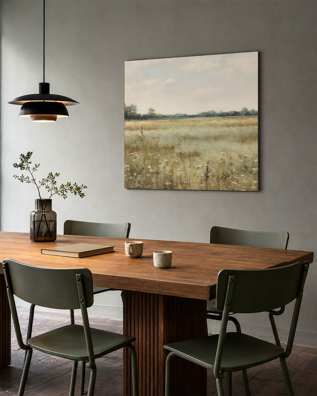 Rustige landschap weergave kunstwerk – tweede productweergave – dit kunstwerk toont een serene weergave van een uitgestrekt
