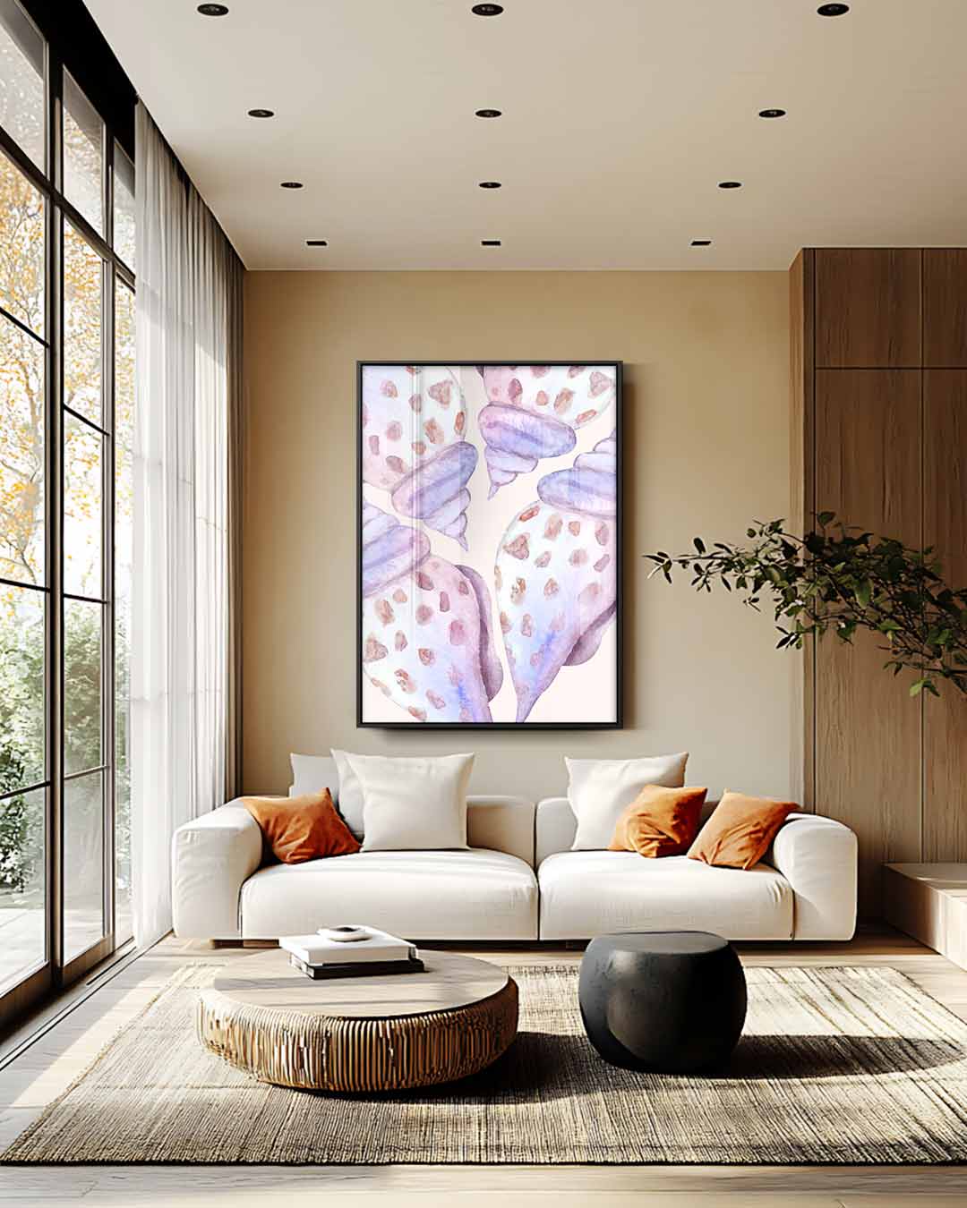 Pastelkleurige Schelpenkunst – staand kunstwerk voor modern interieur