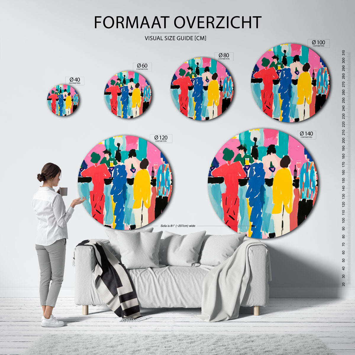 Kleurrijke figuren – abstracte wandkunst met textuur als muurcirkel
