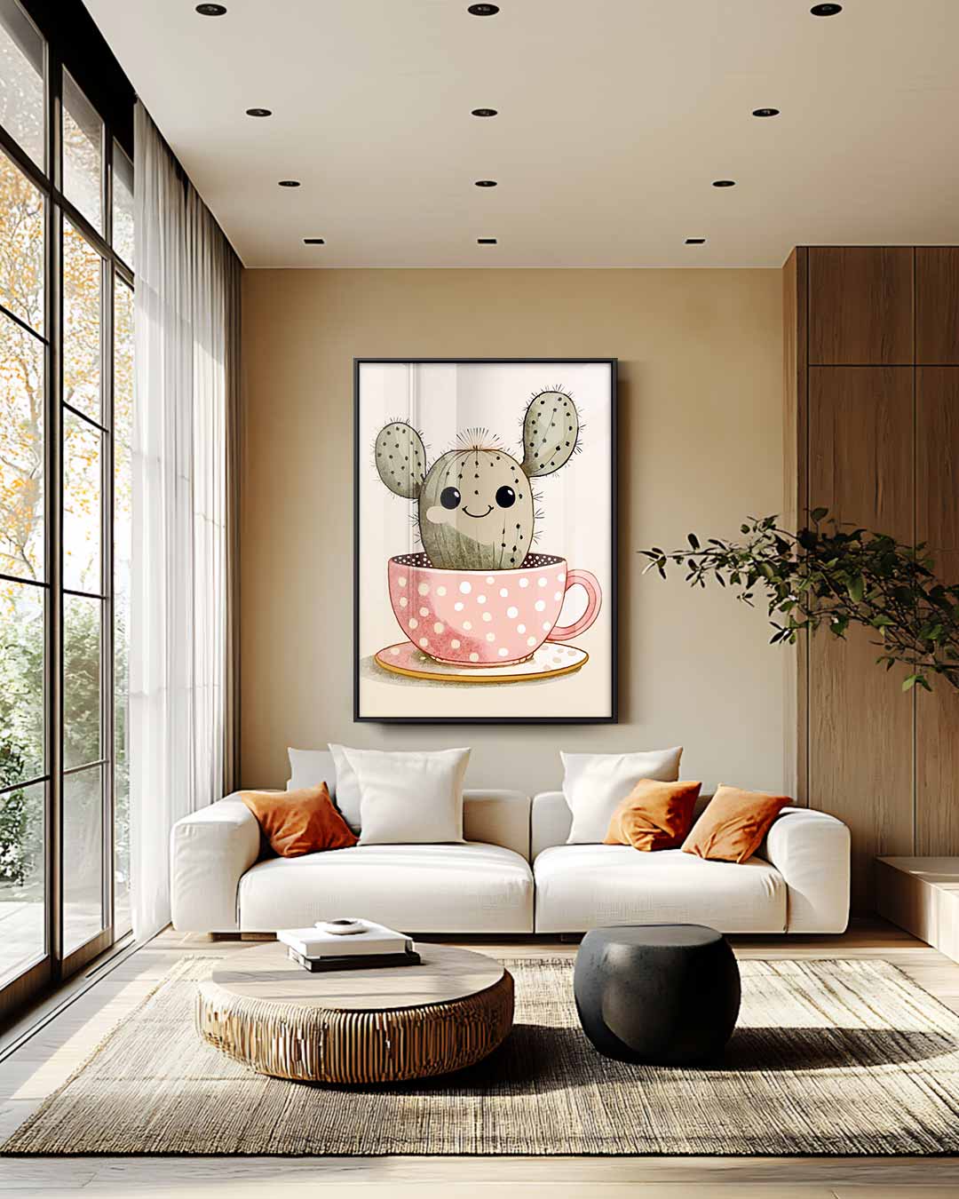 Vrolijke Cactus in Kopje – staand kunstwerk voor modern interieur