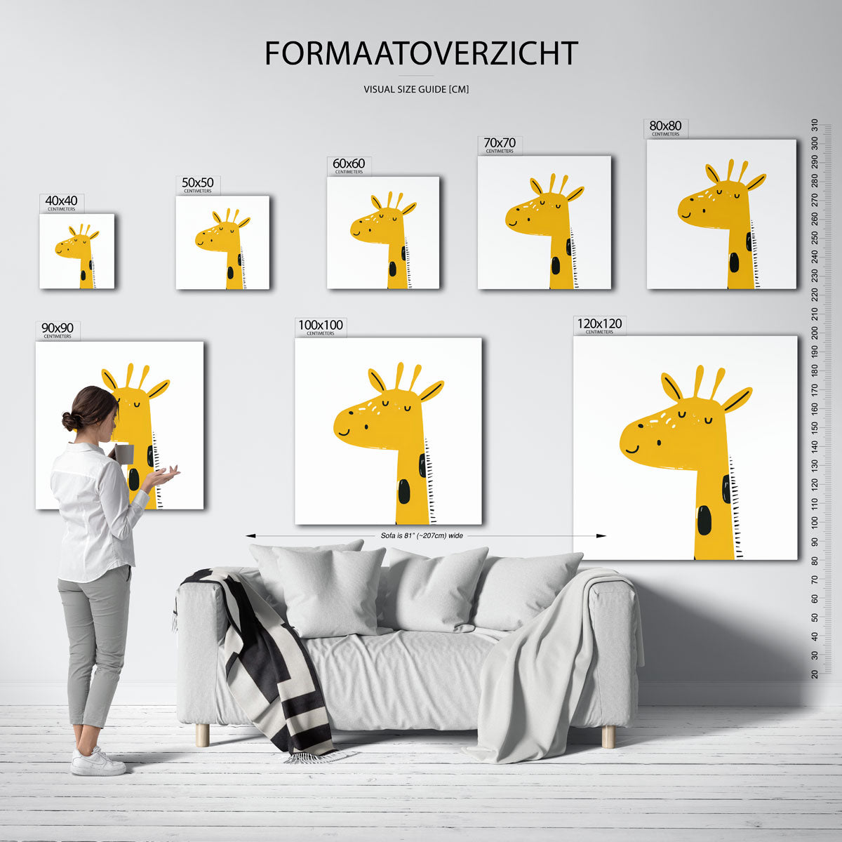 Slapende giraffe – vierkante muurposter voor de kinderkamer