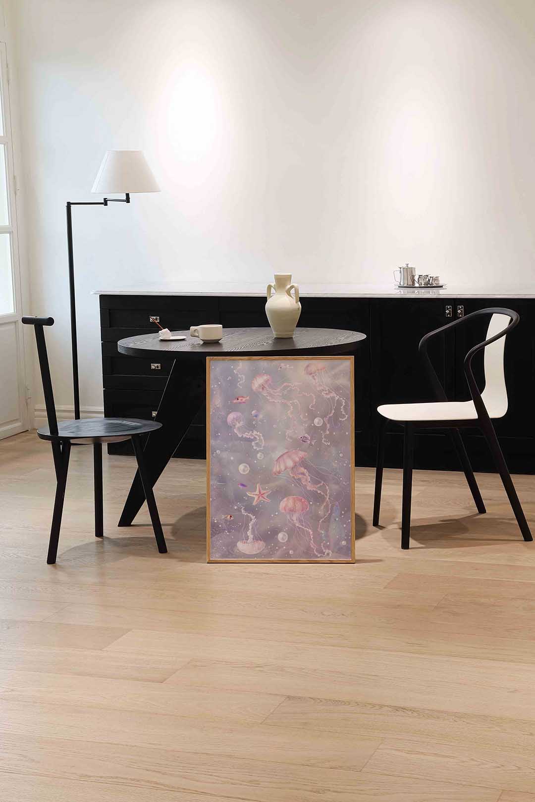 Kwallen en vissen – abstracte wandkunst als portret poster