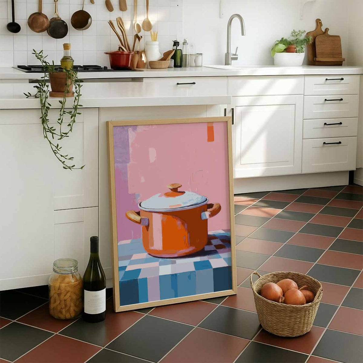 Vrolijke Retro Pan – staande muurposter voor keuken of eethoek