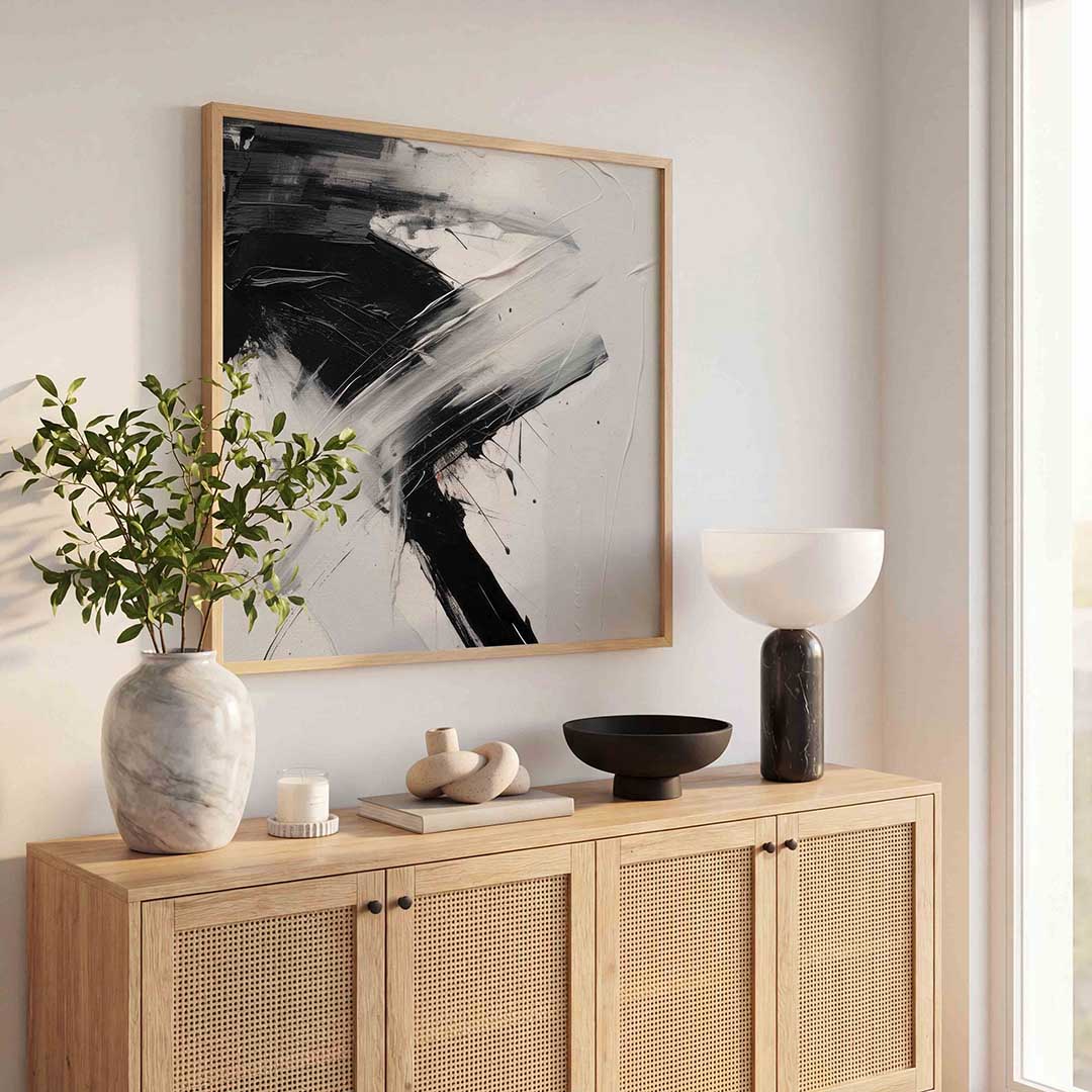 Abstracte zwart wit – rustige abstracte wandkunst als vierkante poster