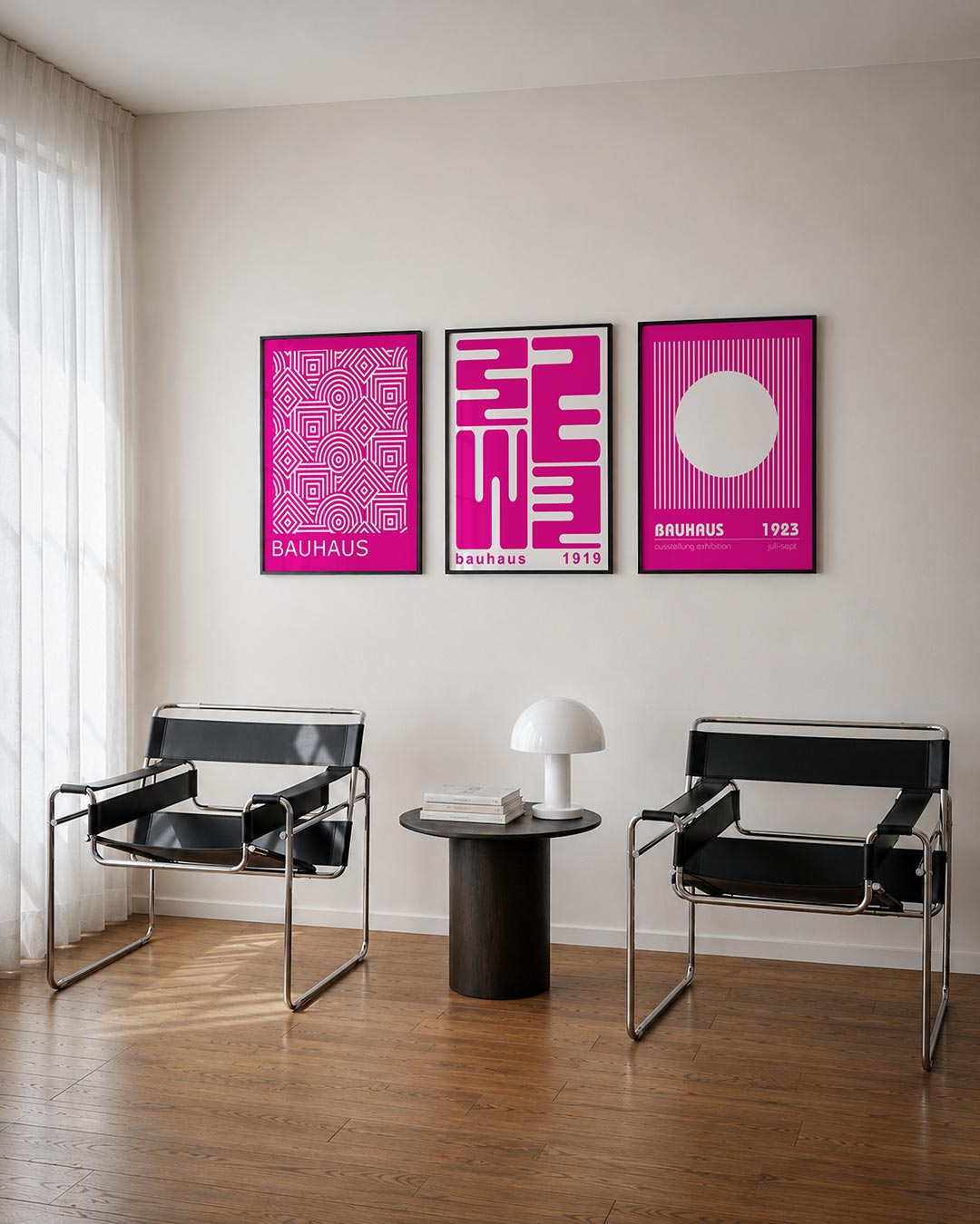 Lijnen en patronen posterset – tweede productweergave – deze posterset in drie delen toont een levendig spel van witte lijnen