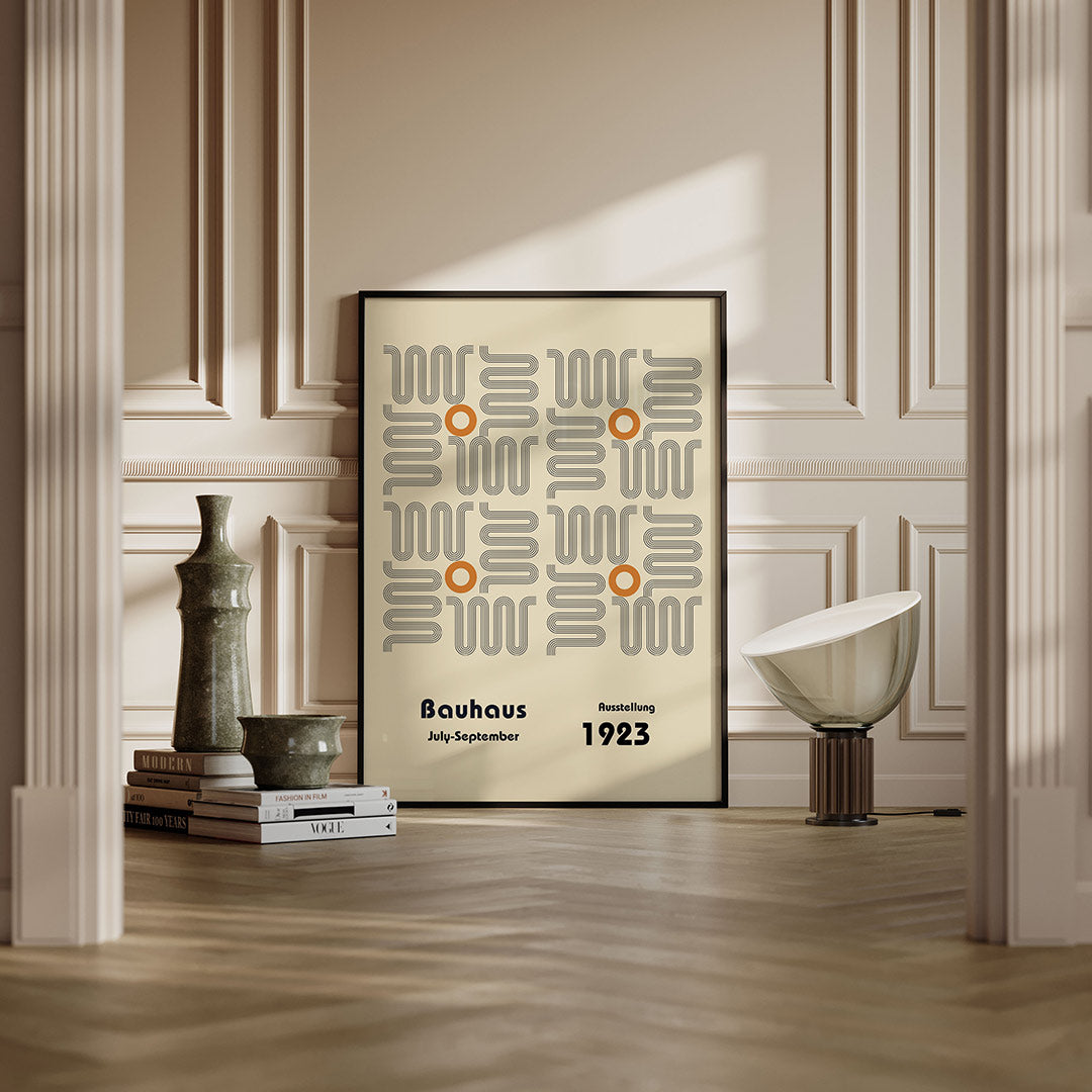 Lijnpatroon en cirkel – moderne Bauhaus wandkunst als poster