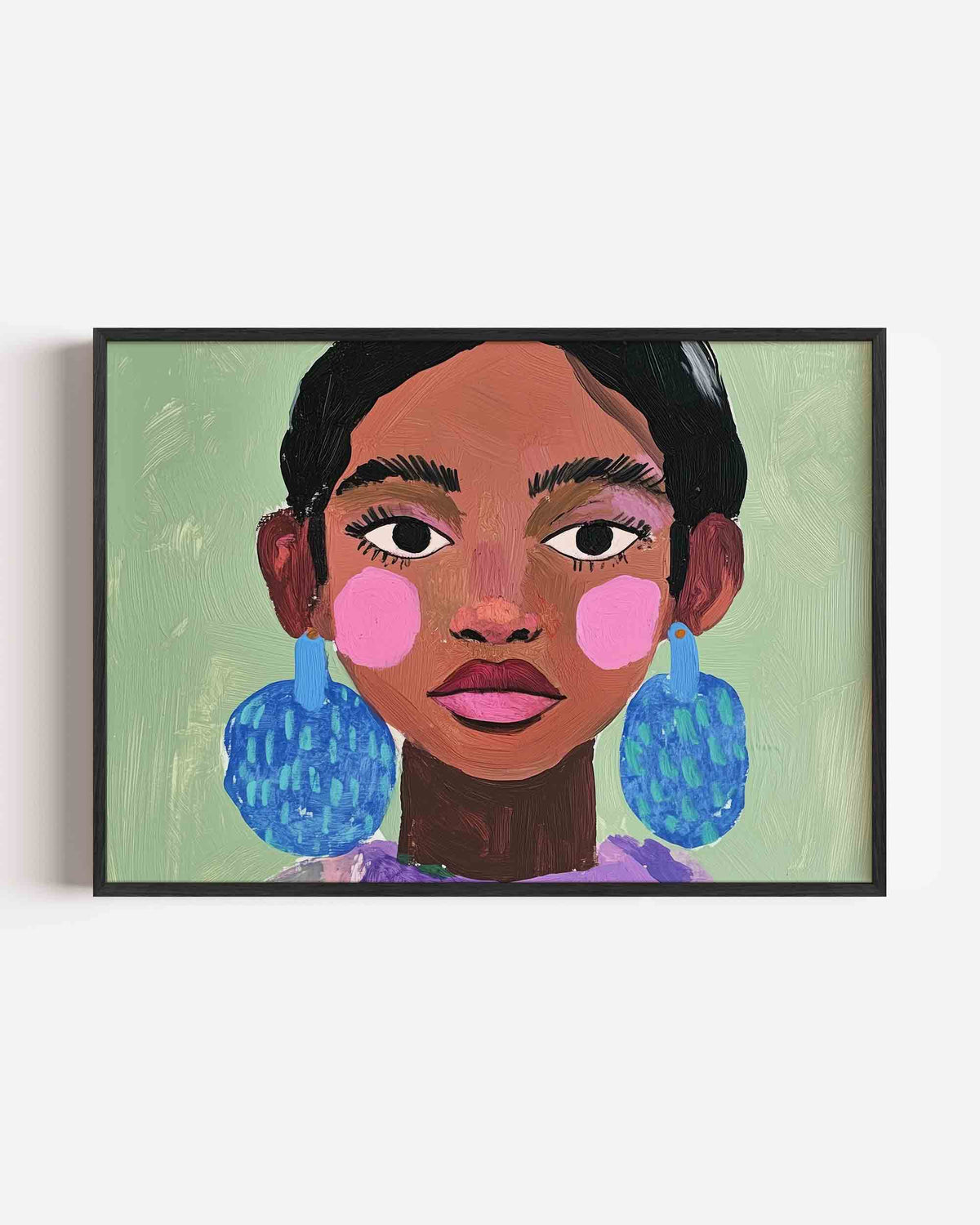 Portret met blauwe oorbellen – vrouwelijk portret als landscape poster