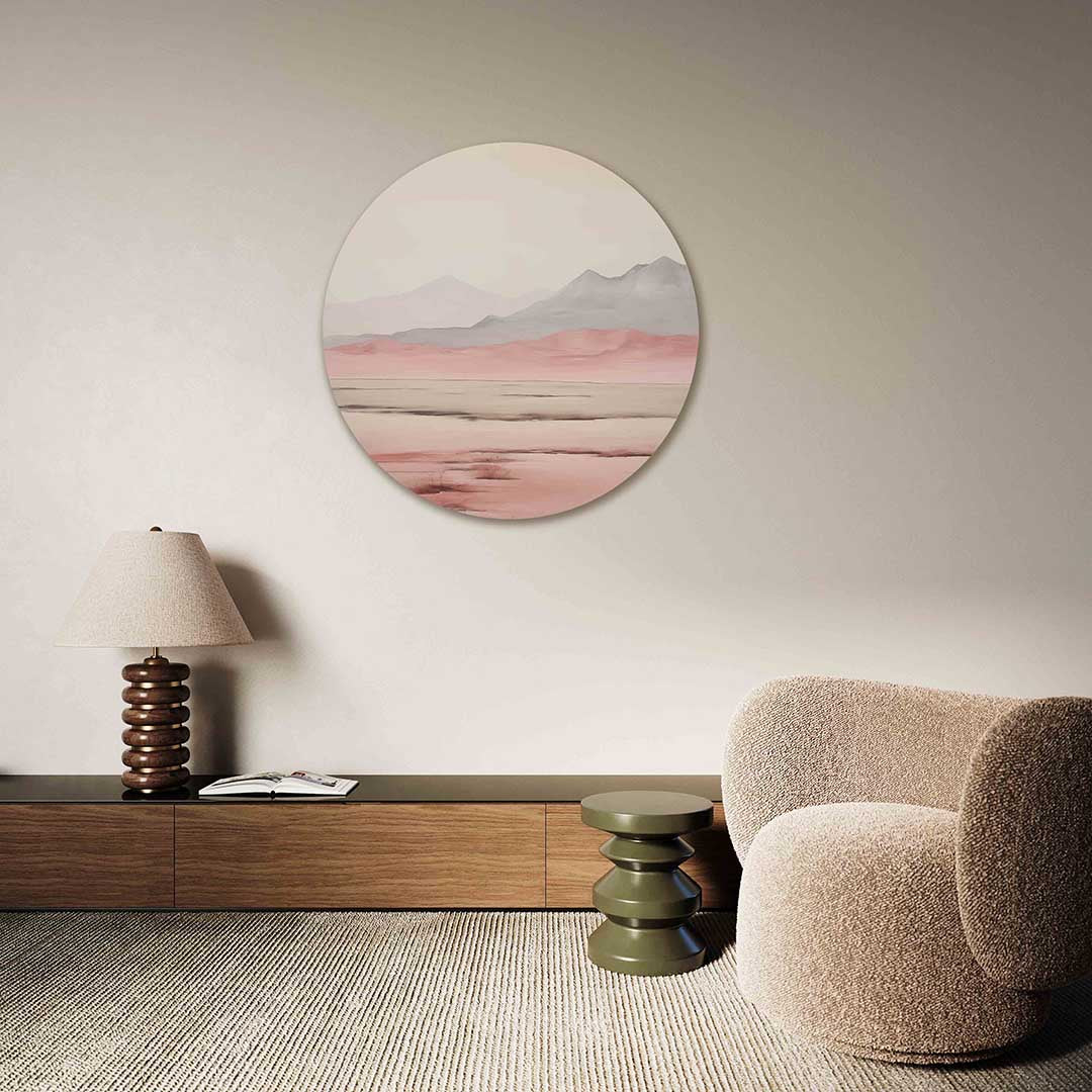 Landschap in zachte tinten – Pop Art muurcirkel als ronde wanddecoratie