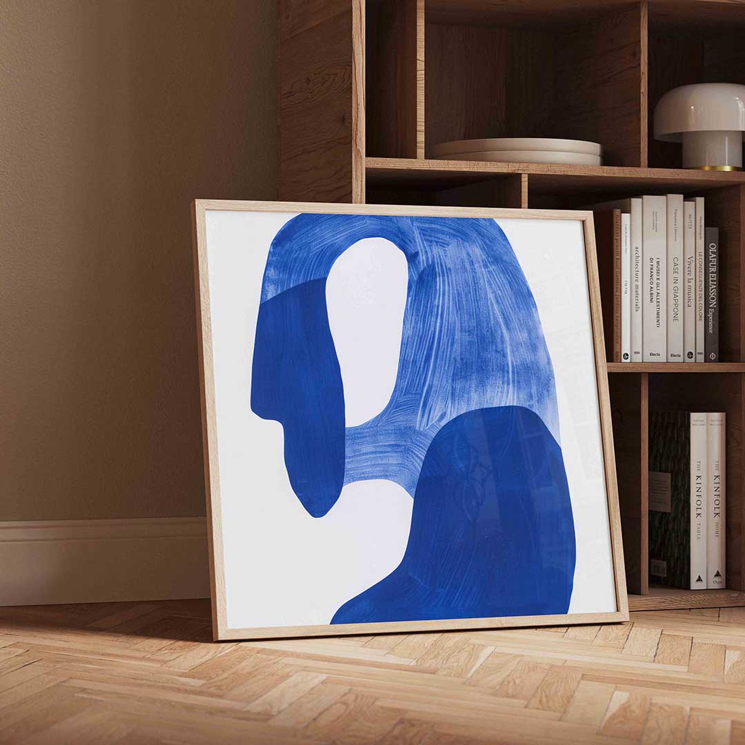 Abstracte blauwe vormen – moderne wandkunst als vierkante poster