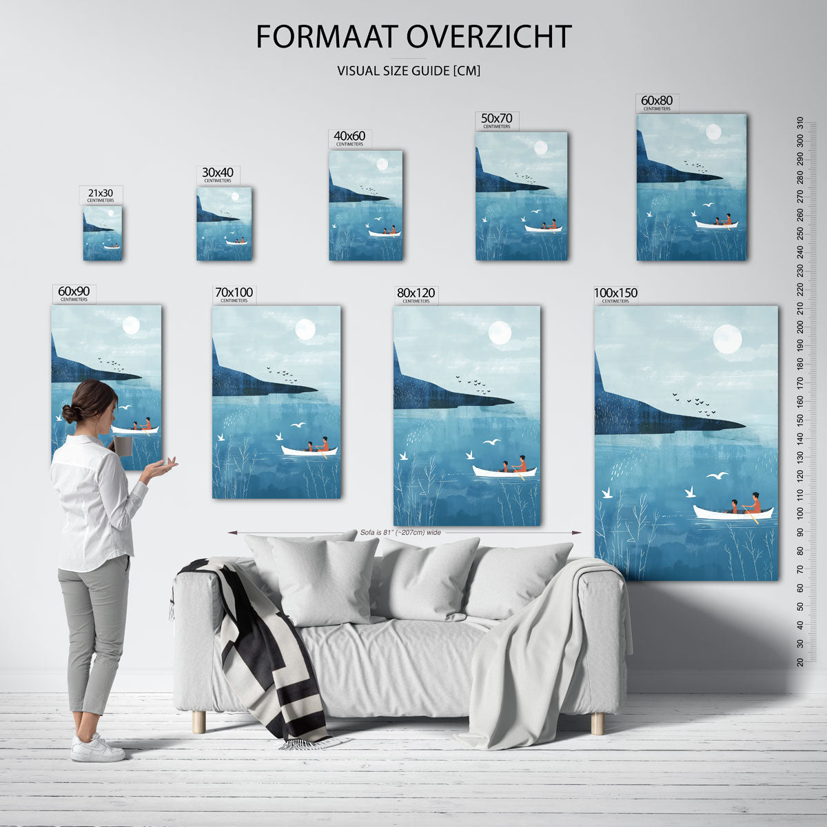 Roeiboot op blauwe zee – staande muurposter voor de kinderkamer