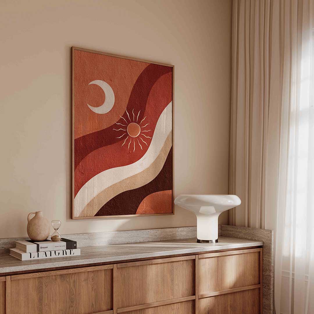 Maan en zon – abstracte poster in staand formaat