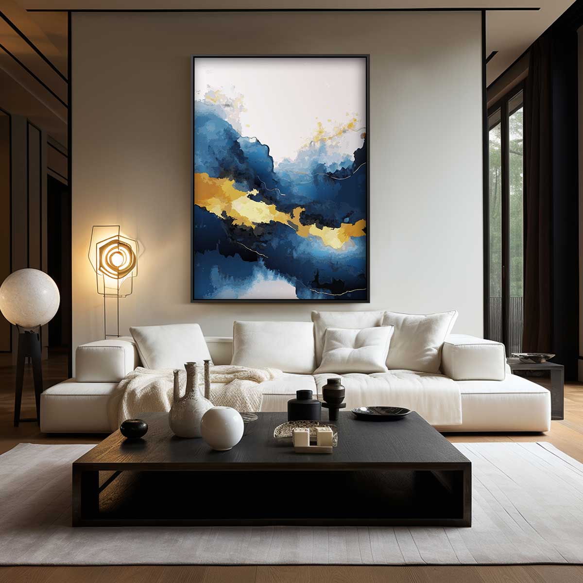 Blauw en Gouden Droomlandschap – modern portret kunstwerk van WallArtistic