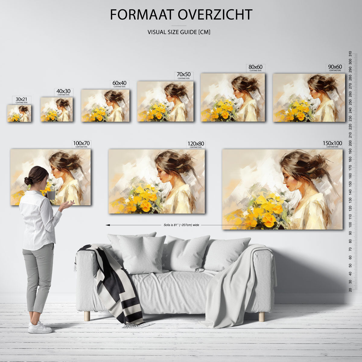 Vrouw met bloemen – liggende muurposter met vrouwelijk portret