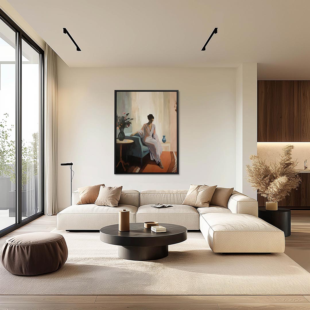 Vrouw in interieur – moderne staande wandkunst