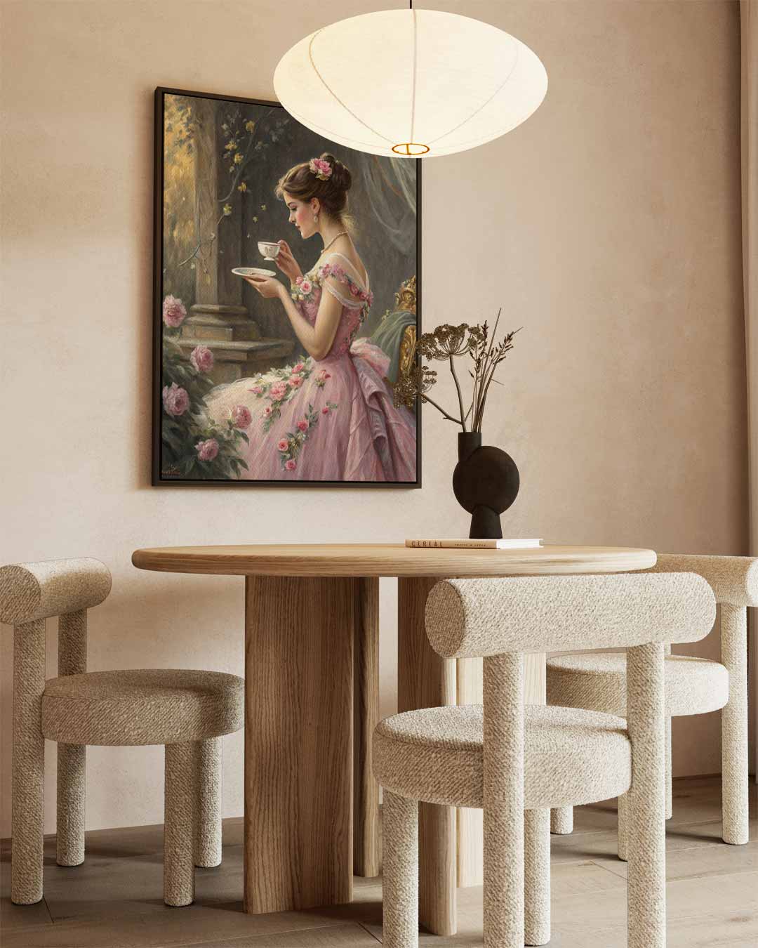Dromerige Theetijd – canvas wanddecoratie in portret formaat