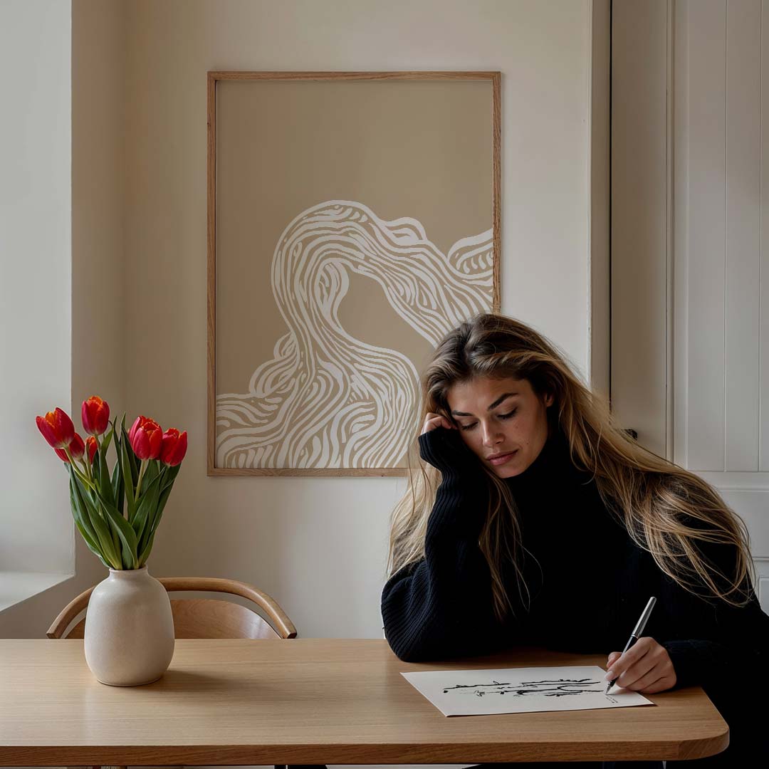 Natuurlijke Elegantie Golvende Print – staande muurposter met abstracte vormen