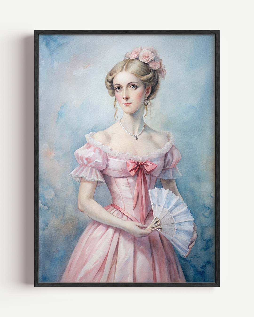 Victoriaanse Dame in Roze Jurk – paas portret poster als wanddecoratie