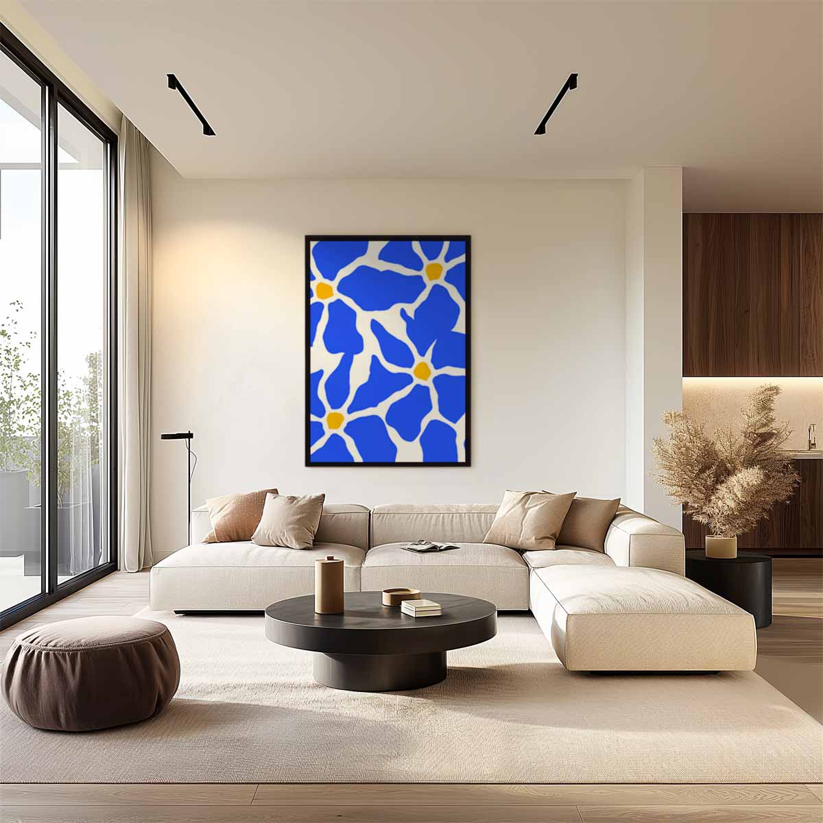 Bloemenpracht in Blauw – staand kunstwerk voor modern interieur