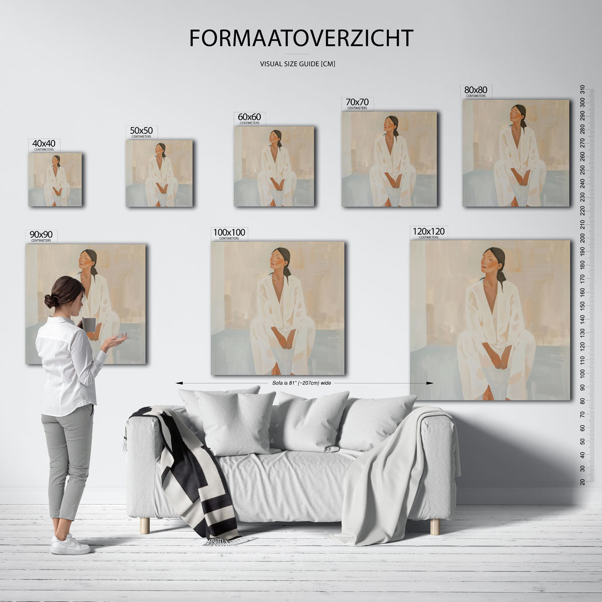 Zittende vrouw – vierkante muurposter met kunst en design