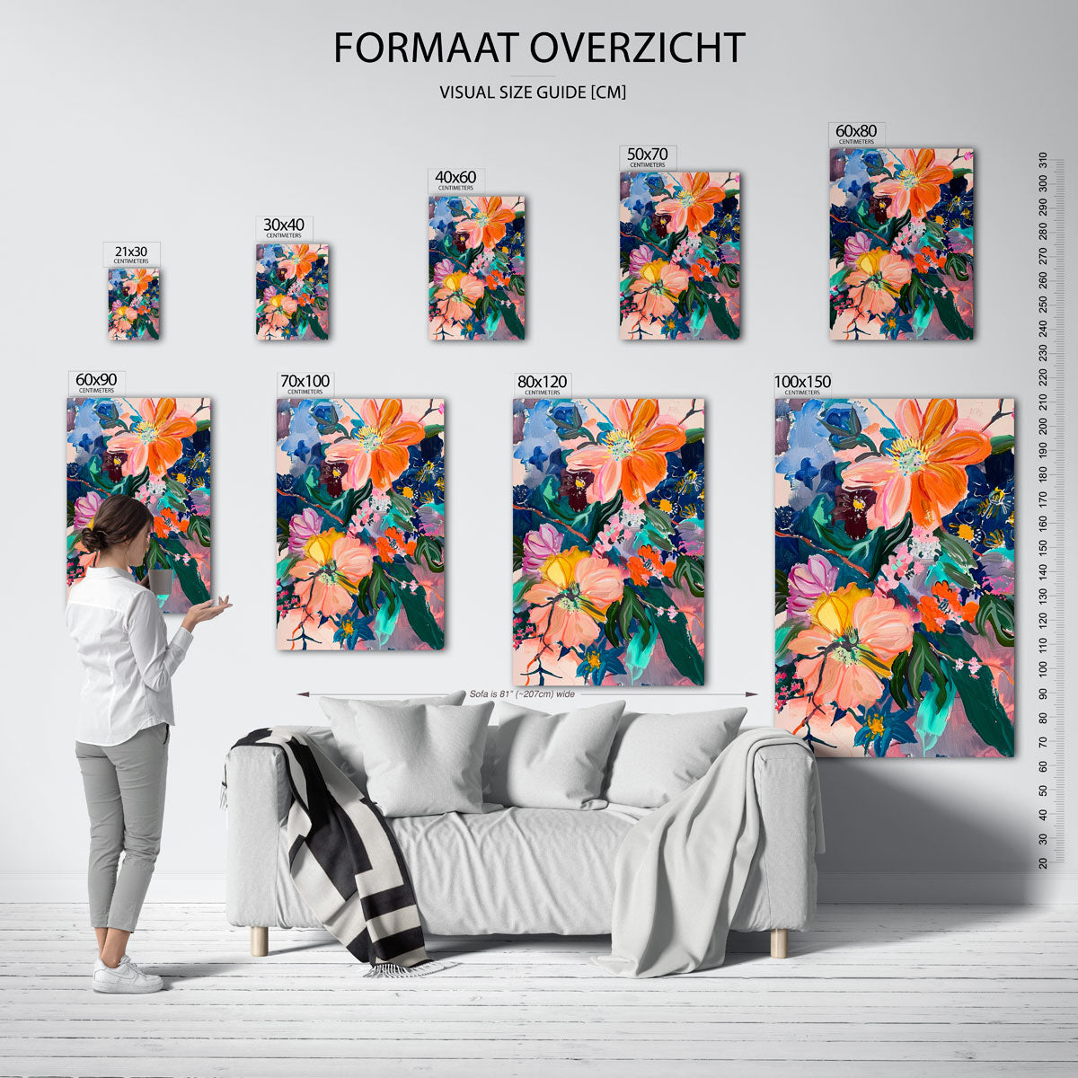 Bloemen en bladeren – staande muurposter met kleurrijke illustratie