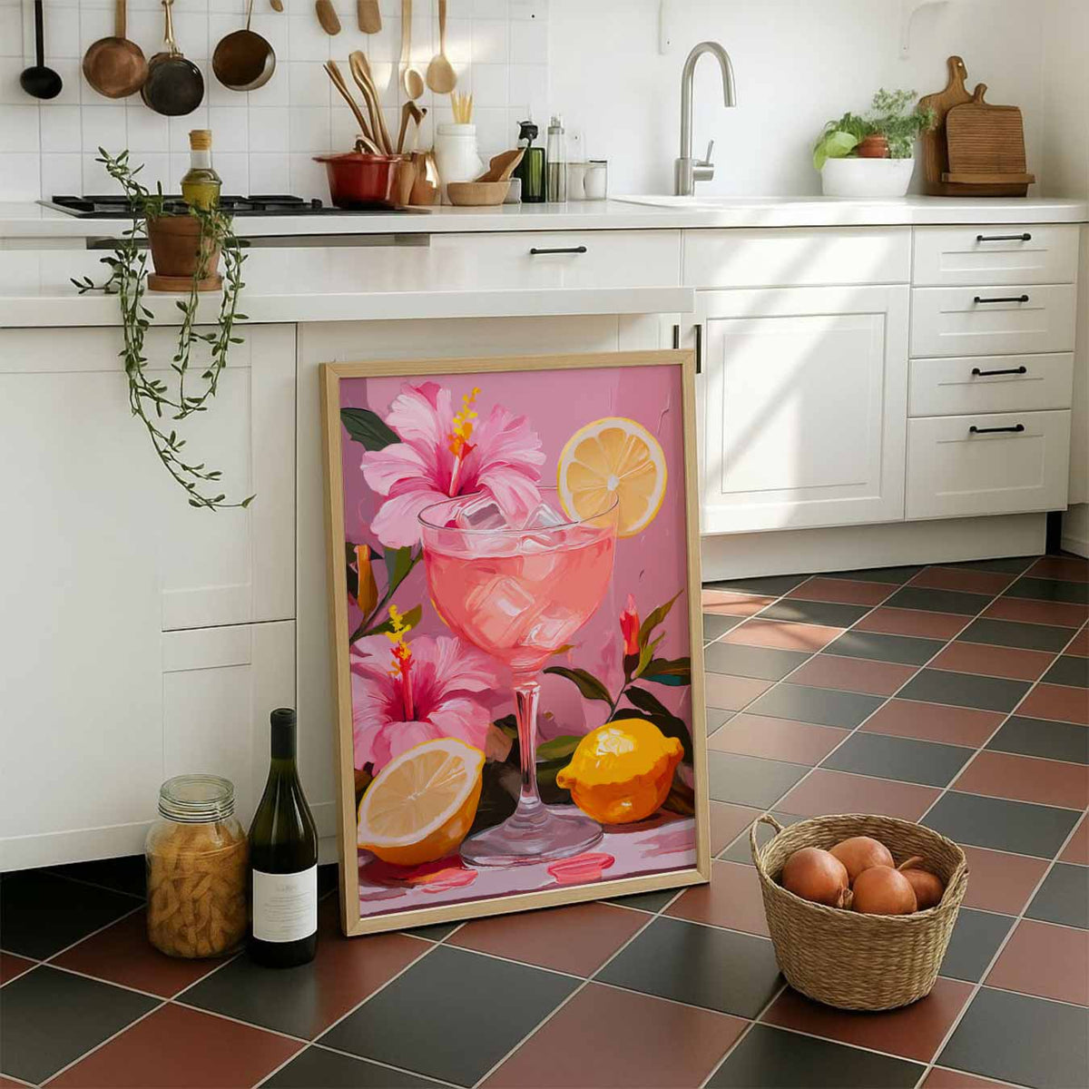 Roze Sommer Sips – staande muurposter voor keuken of eethoek