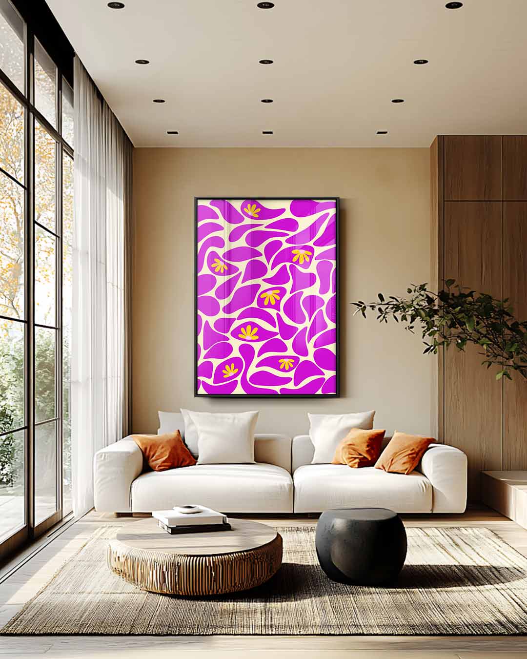 Vrolijke Bloemen Abstract – kunstwerk met zwarte baklijst
