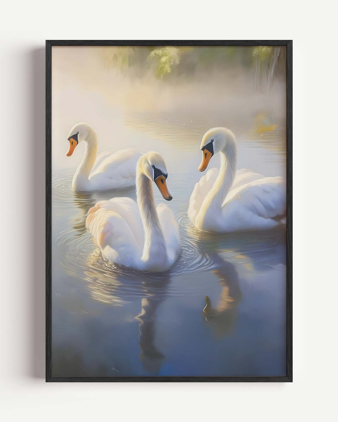 Dromerige Zwanen in Ochtendmist – dieren portret poster als wanddecoratie