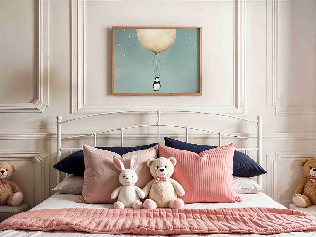 Pinguïn met ballon – kids poster in liggend formaat