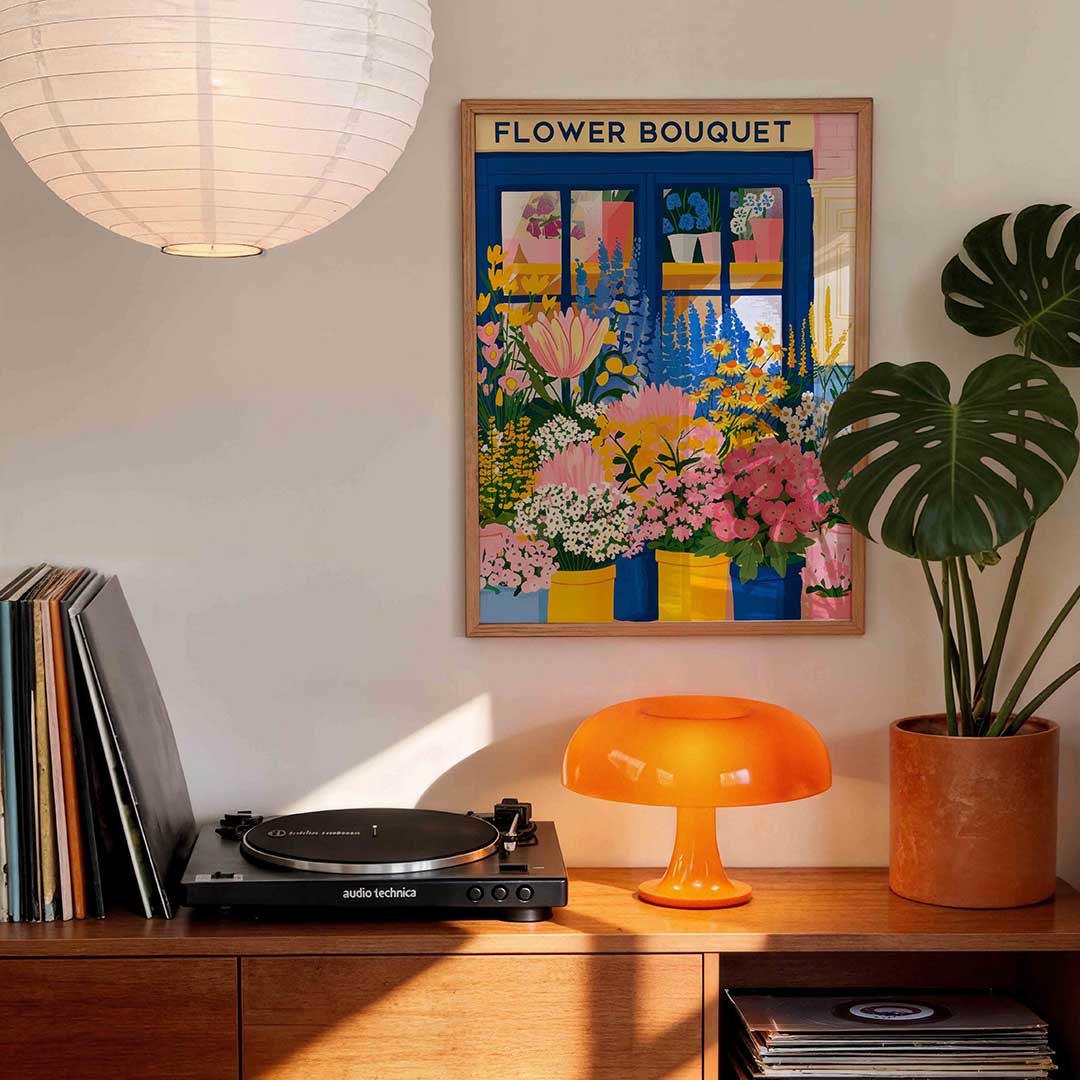 Bloemenwinkel – staande kleurrijke wanddecoratie van WallArtistic